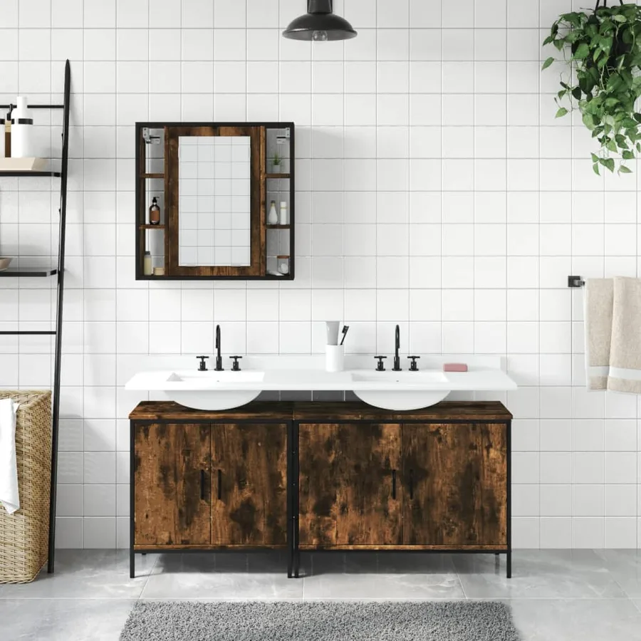 Ensemble d'armoires de salle de bain 3 pcs chêne fumé - 3