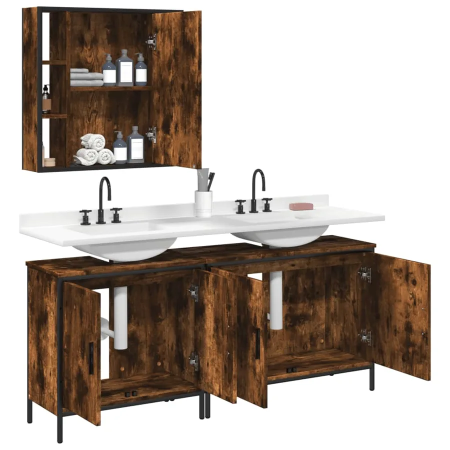 Ensemble d'armoires de salle de bain 3 pcs chêne fumé - 4