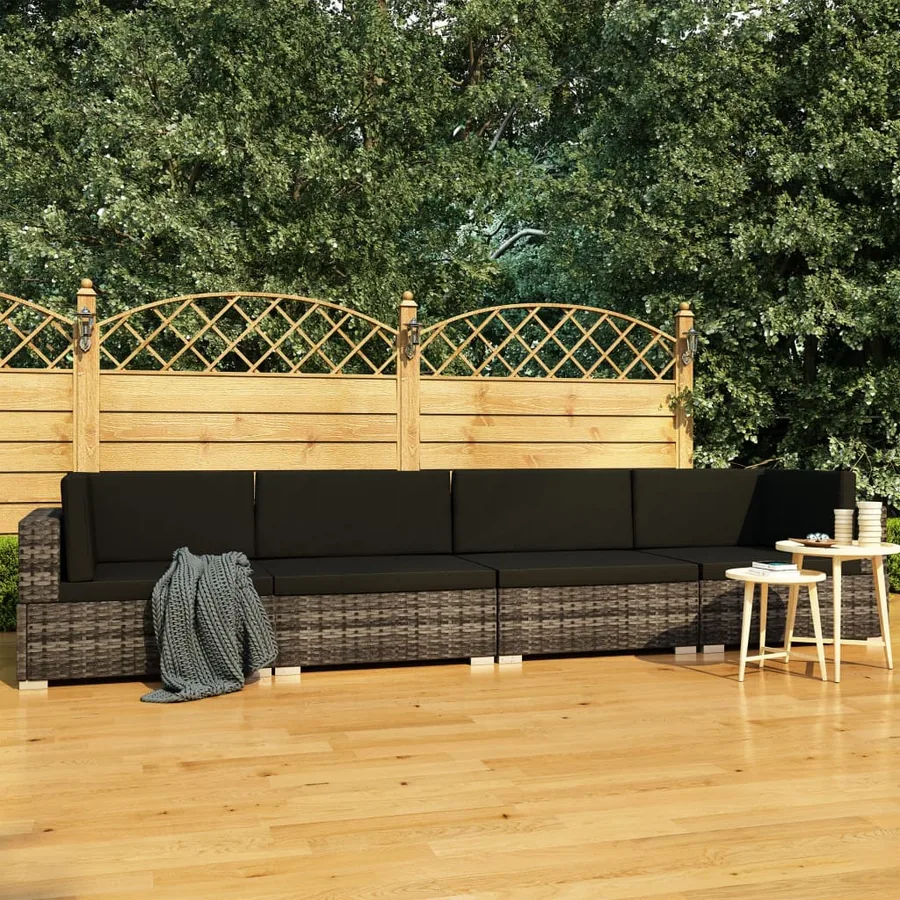 Ensemble de canapés de jardin 4 pièces avec coussins en résine tressée grise