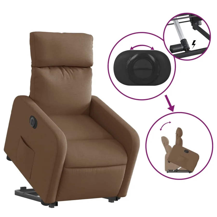 Fauteuil inclinable électrique marron tissu - 11