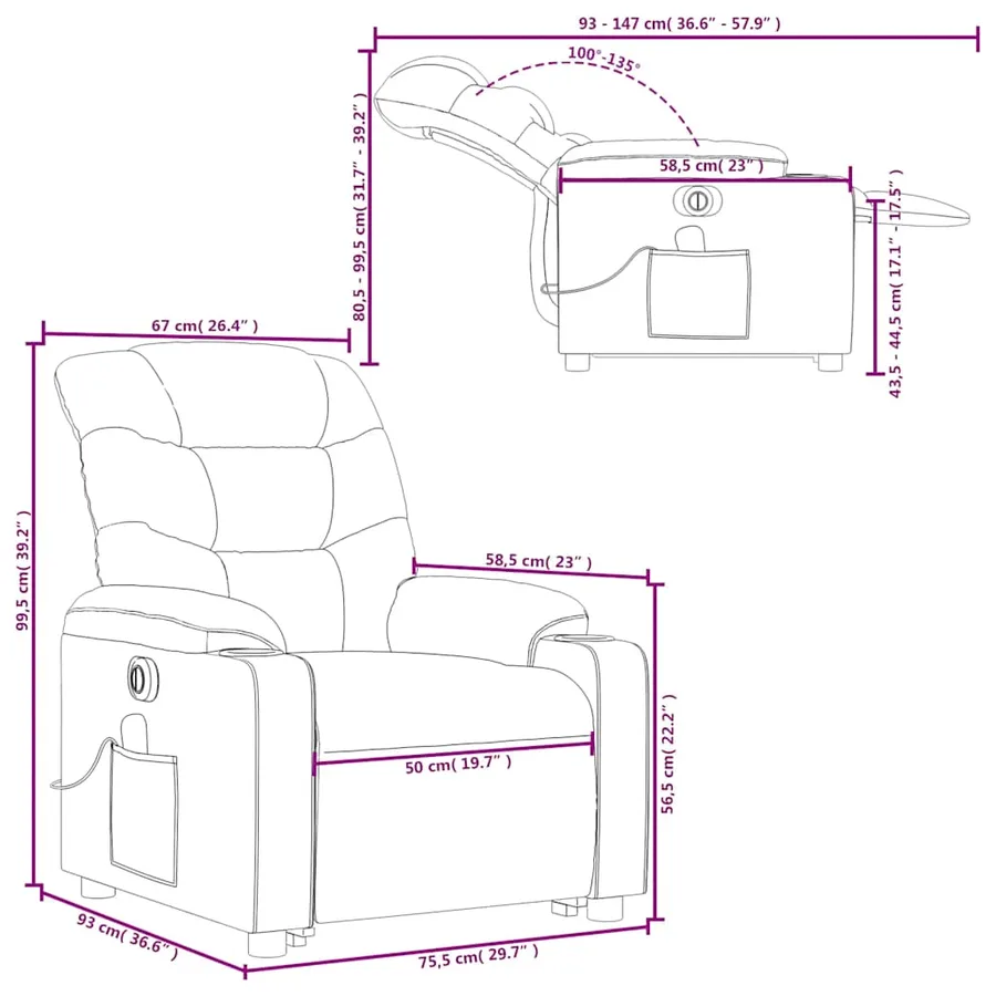 Fauteuil inclinable de massage électrique cappuccino similicuir - 17