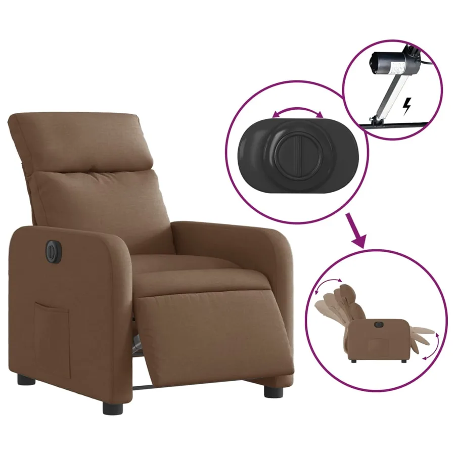Fauteuil inclinable électrique Marron Tissu - 6
