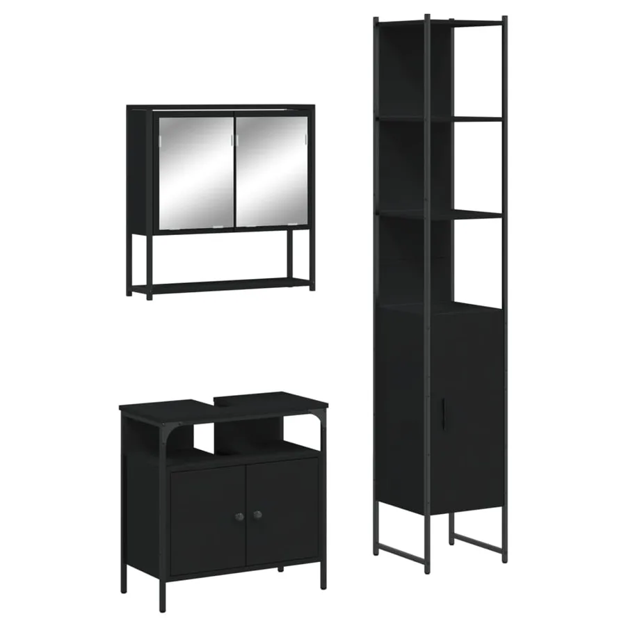Ensemble de meubles salle de bain 3 pcs noir bois d'ingénierie - 2