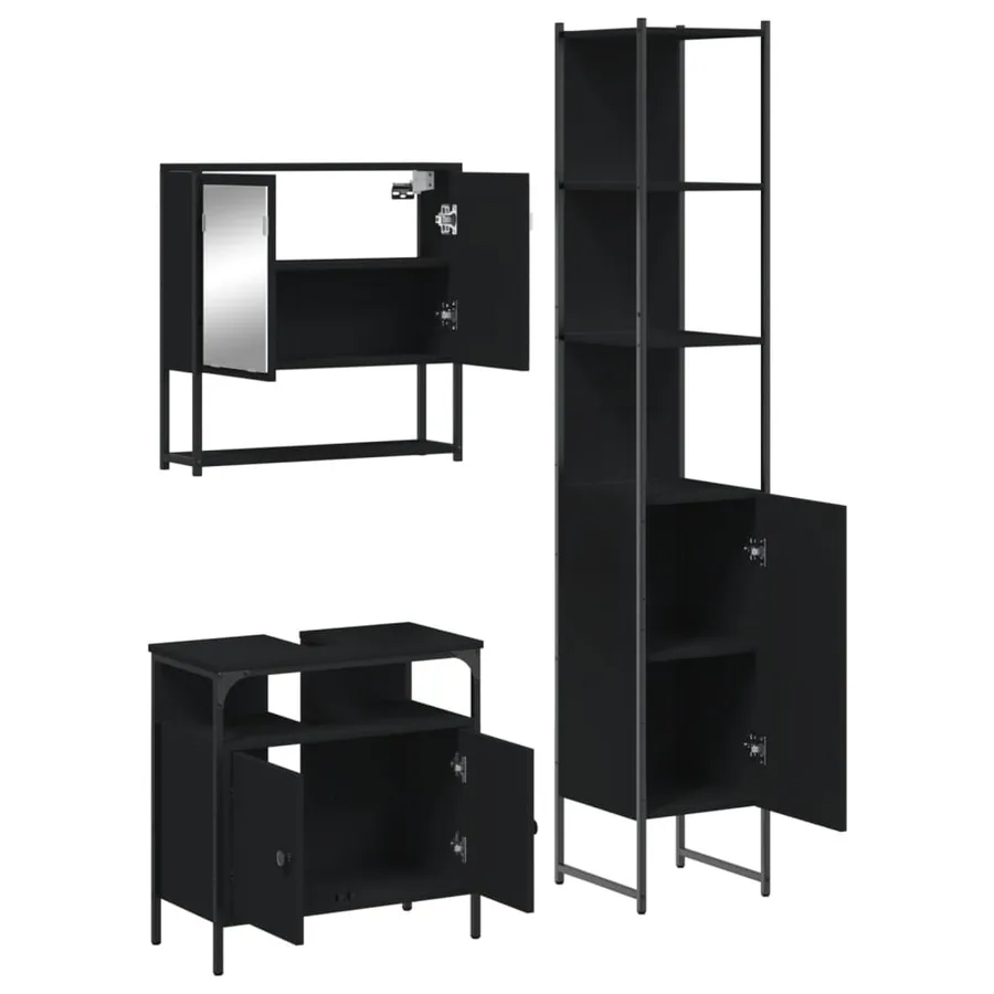 Ensemble de meubles salle de bain 3 pcs noir bois d'ingénierie - 5