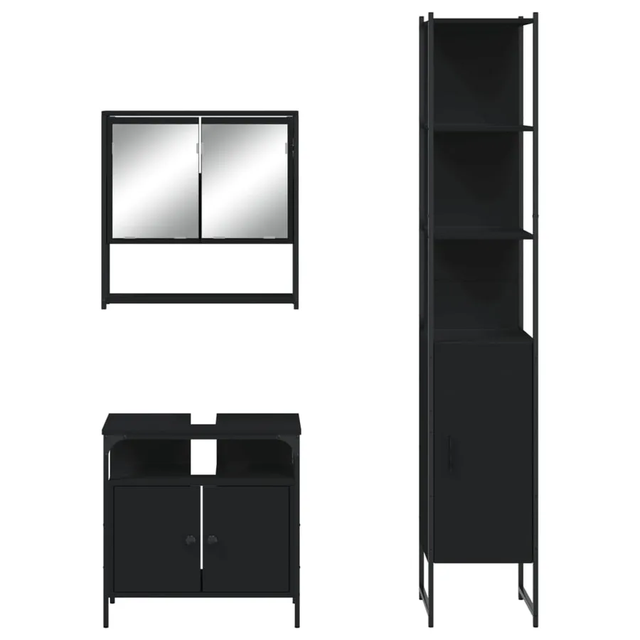 Ensemble de meubles salle de bain 3 pcs noir bois d'ingénierie - 6