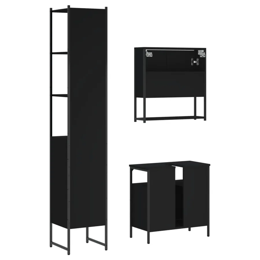 Ensemble de meubles salle de bain 3 pcs noir bois d'ingénierie - 8