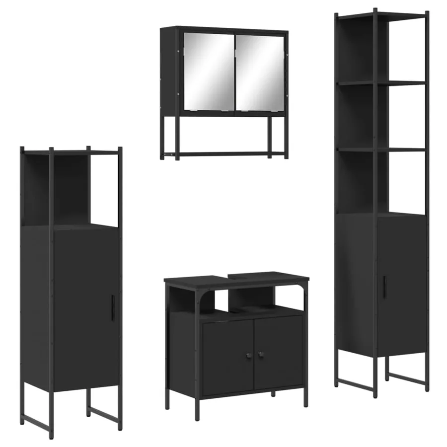 Ensemble de meubles salle de bain 4 pcs noir bois d'ingénierie - 2
