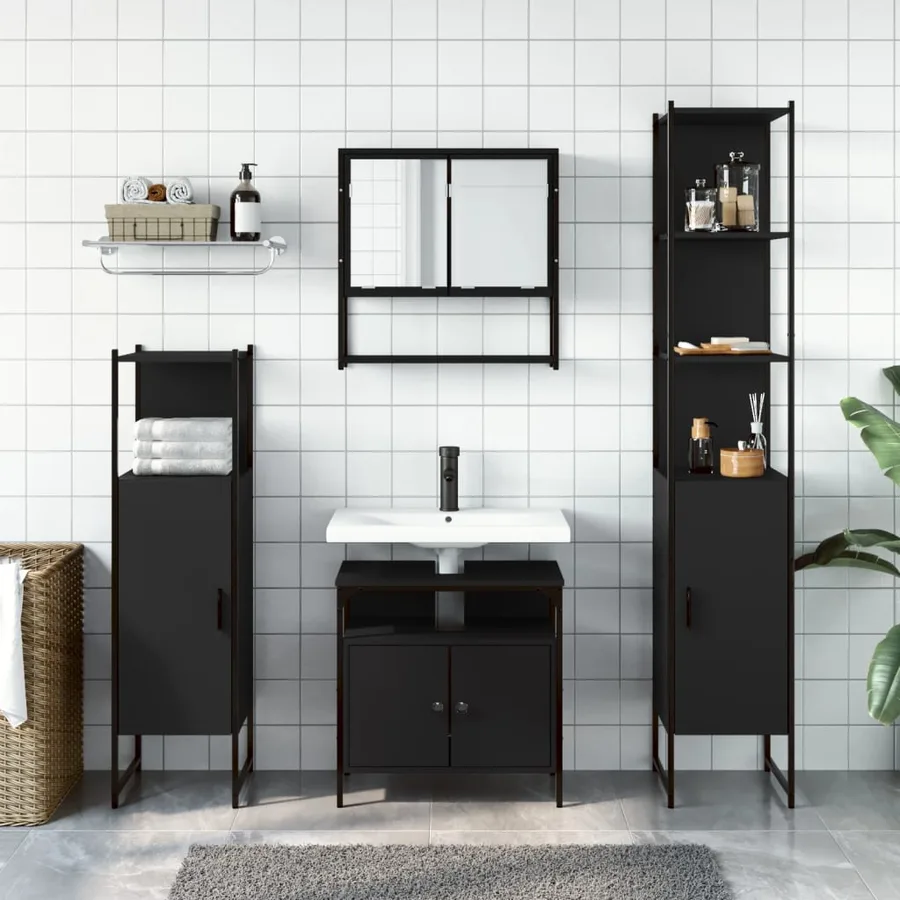 Ensemble de meubles salle de bain 4 pcs noir bois d'ingénierie - 3