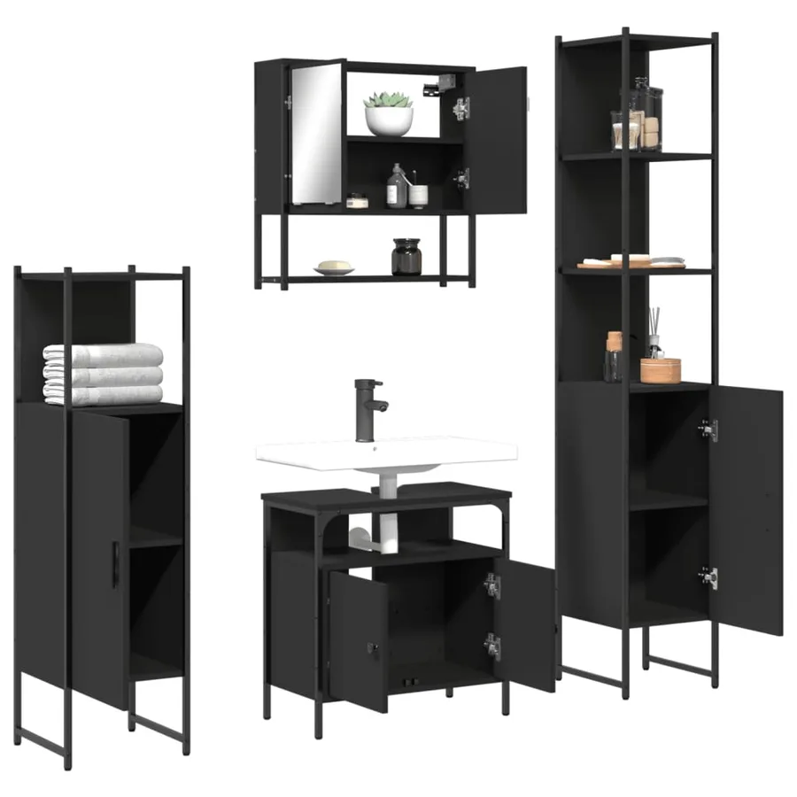 Ensemble de meubles salle de bain 4 pcs noir bois d'ingénierie - 4