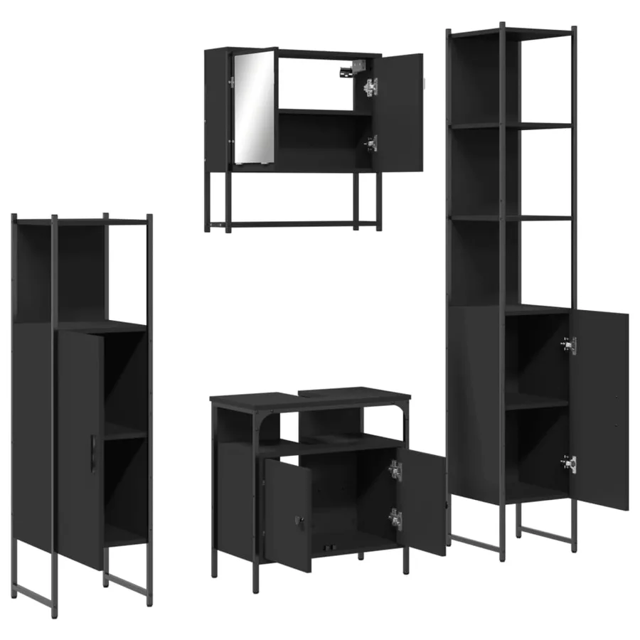 Ensemble de meubles salle de bain 4 pcs noir bois d'ingénierie - 5