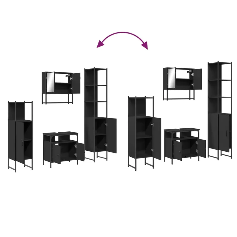 Ensemble de meubles salle de bain 4 pcs noir bois d'ingénierie - 9