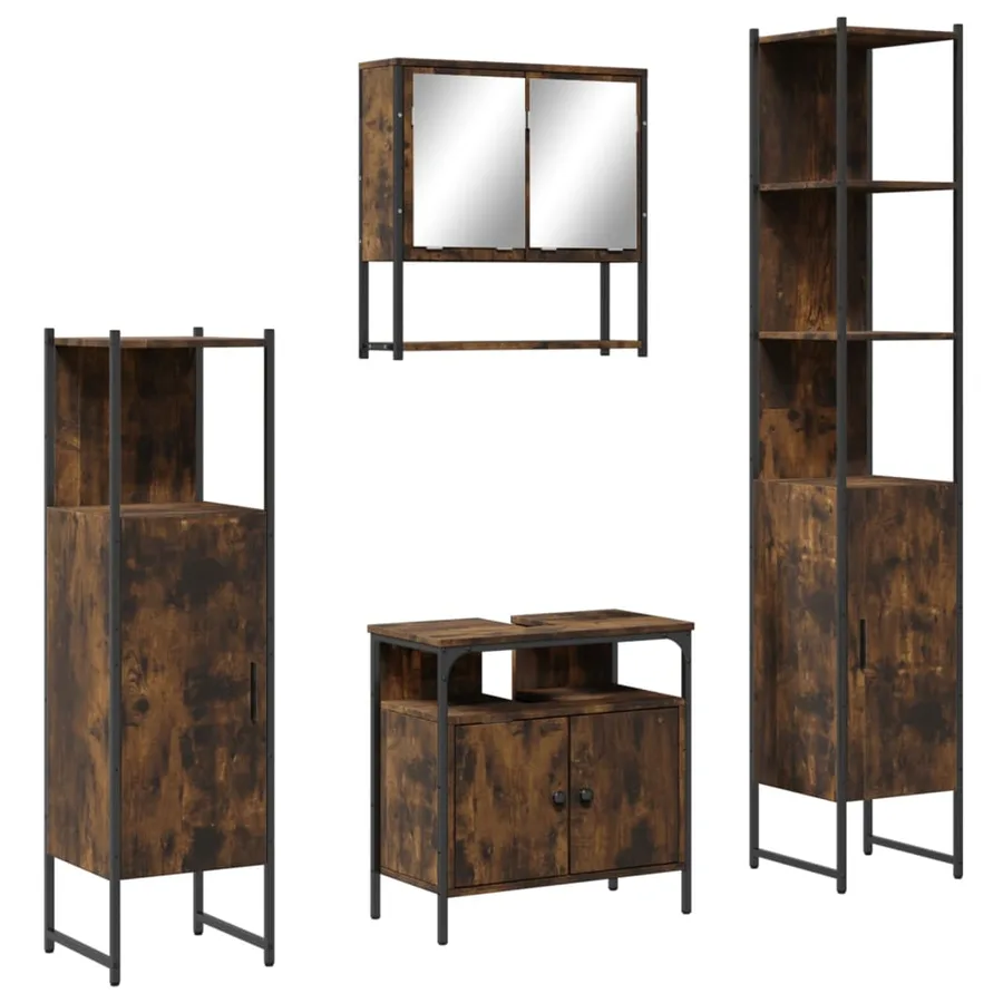 Ensemble de meubles de salle de bain 4 pcs Chêne fumé Bois - 2