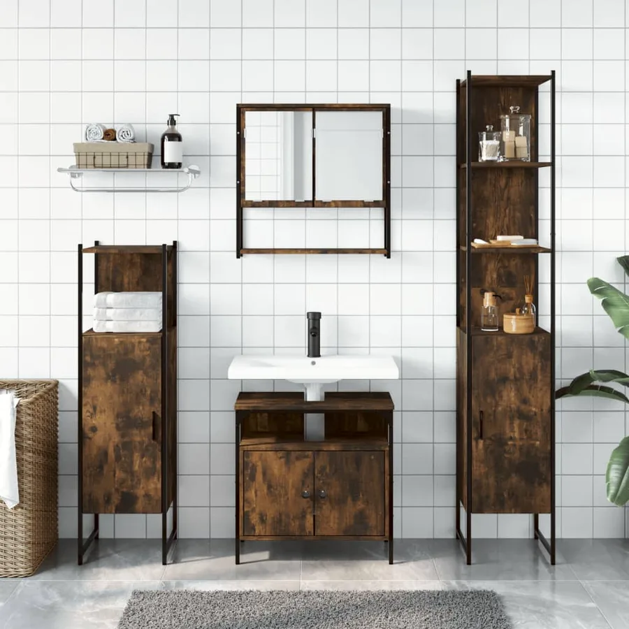 Ensemble de meubles de salle de bain 4 pcs Chêne fumé Bois - 3