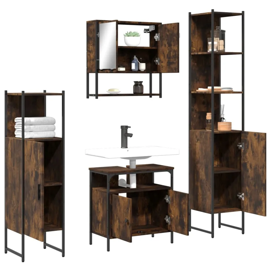 Ensemble de meubles de salle de bain 4 pcs Chêne fumé Bois - 4