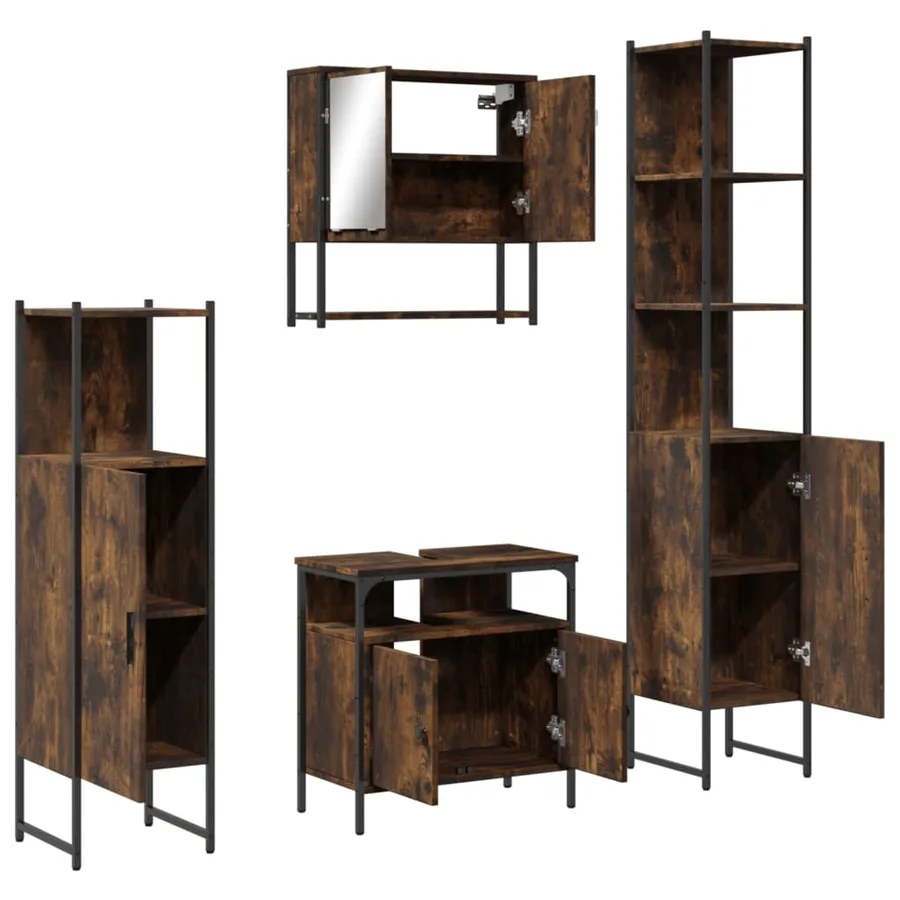 Ensemble de meubles de salle de bain 4 pcs Chêne fumé Bois - 5