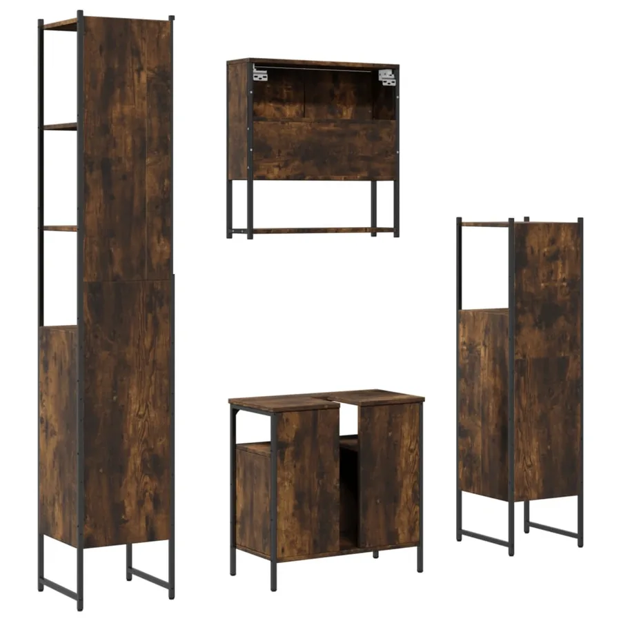 Ensemble de meubles de salle de bain 4 pcs Chêne fumé Bois - 8