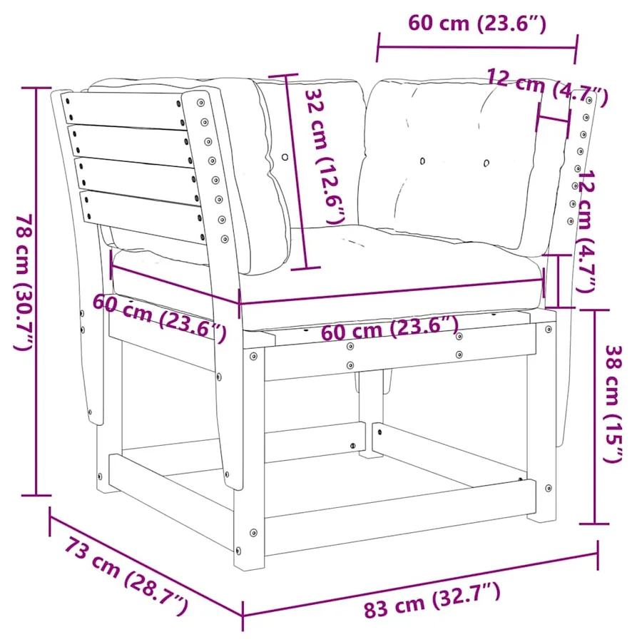 Canapé de jardin accoudoirs et coussins cire marron massif pin - 10