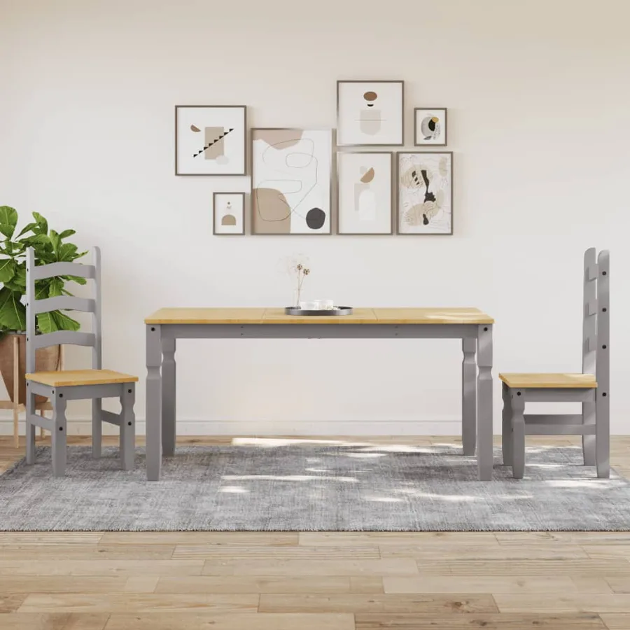 Table à manger Corona gris 160x80x75 cm bois massif de pin - 3