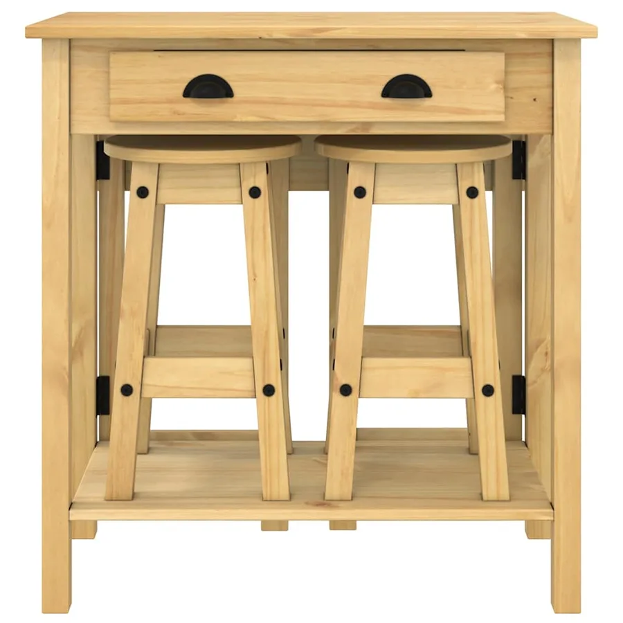Ensemble de bar 3 pcs bois de pin massif - 4