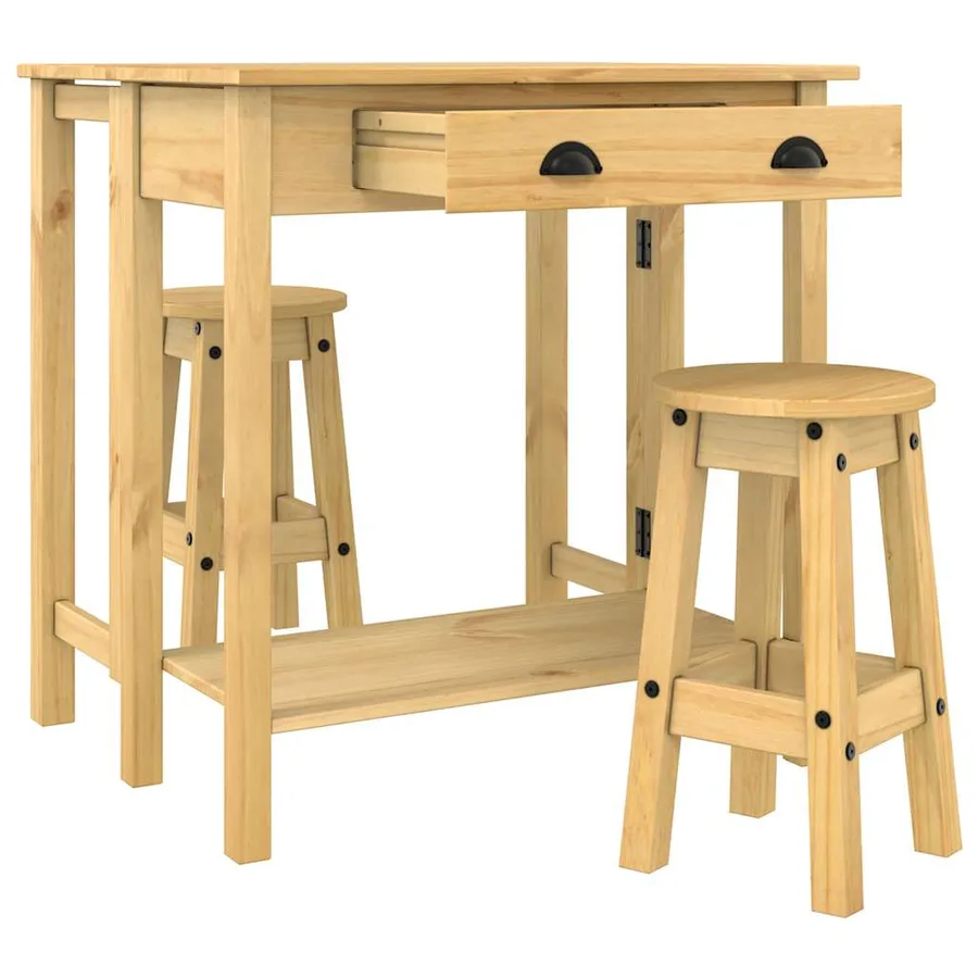 Ensemble de bar 3 pcs bois de pin massif - 7