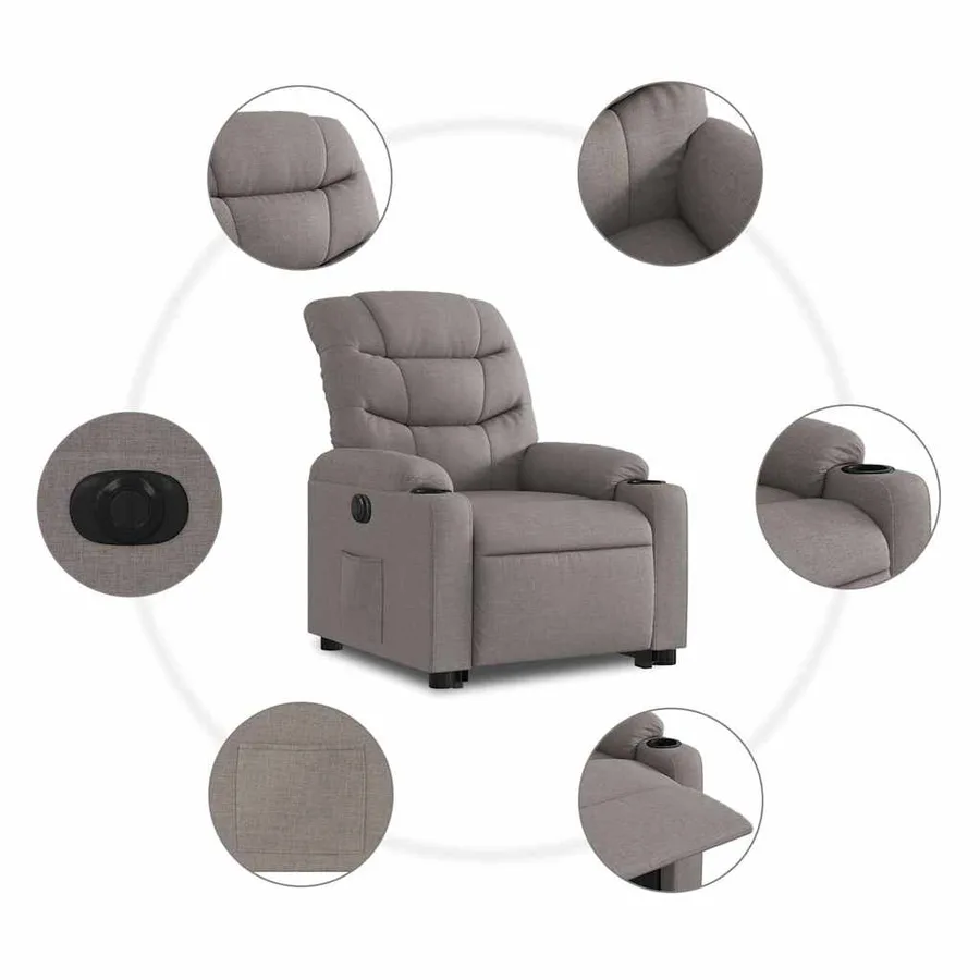 Fauteuil inclinable électrique taupe tissu - 8