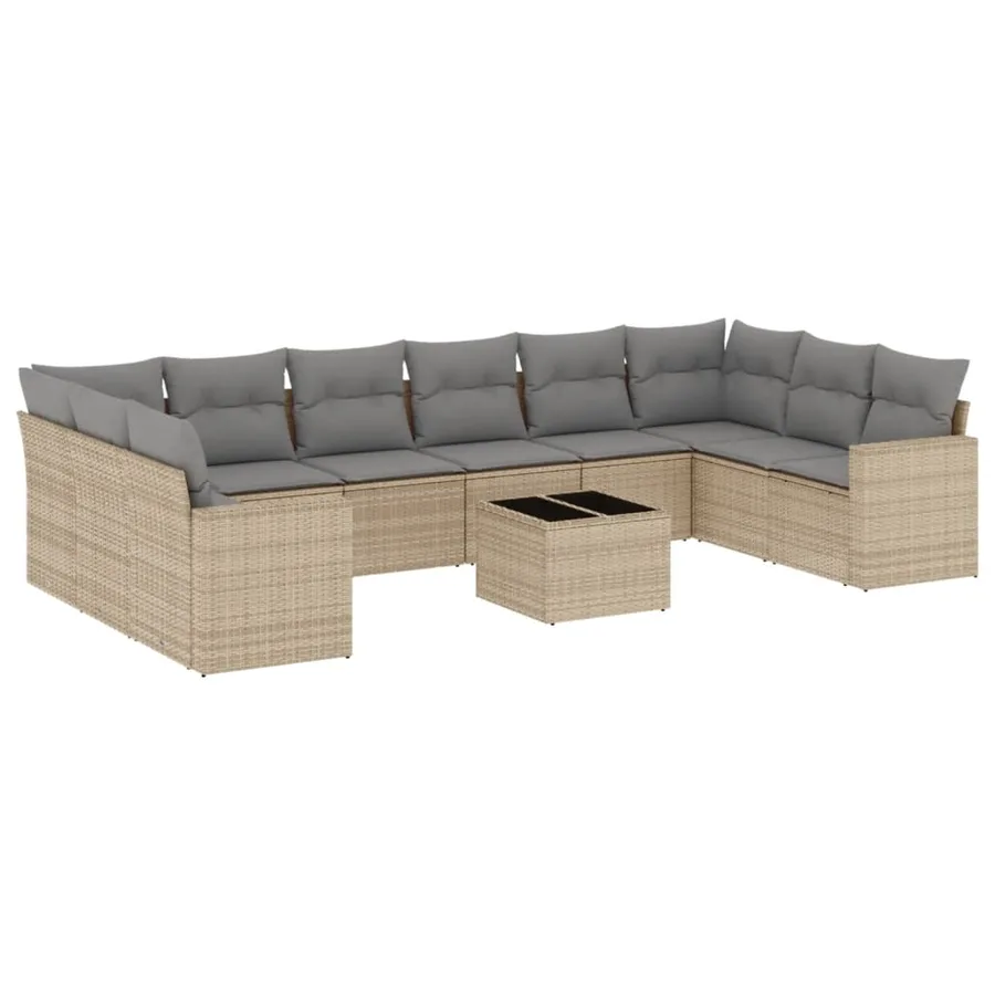 Salon de jardin 11 pcs avec coussins beige résine tressée - 2