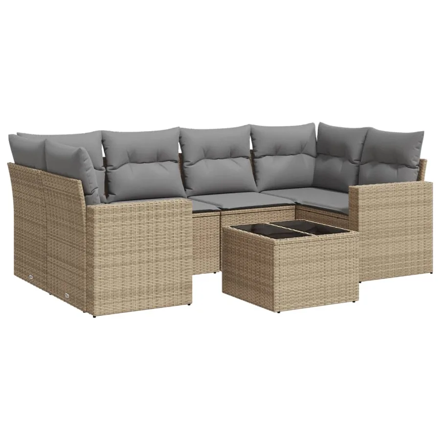 Salon de jardin avec coussins 7 pcs beige résine tressée - 2