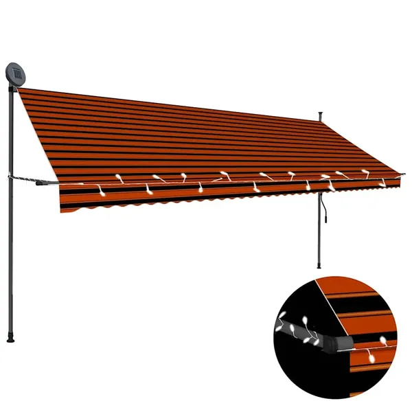 Auvent manuel rétractable avec LED 400 cm Orange et marron