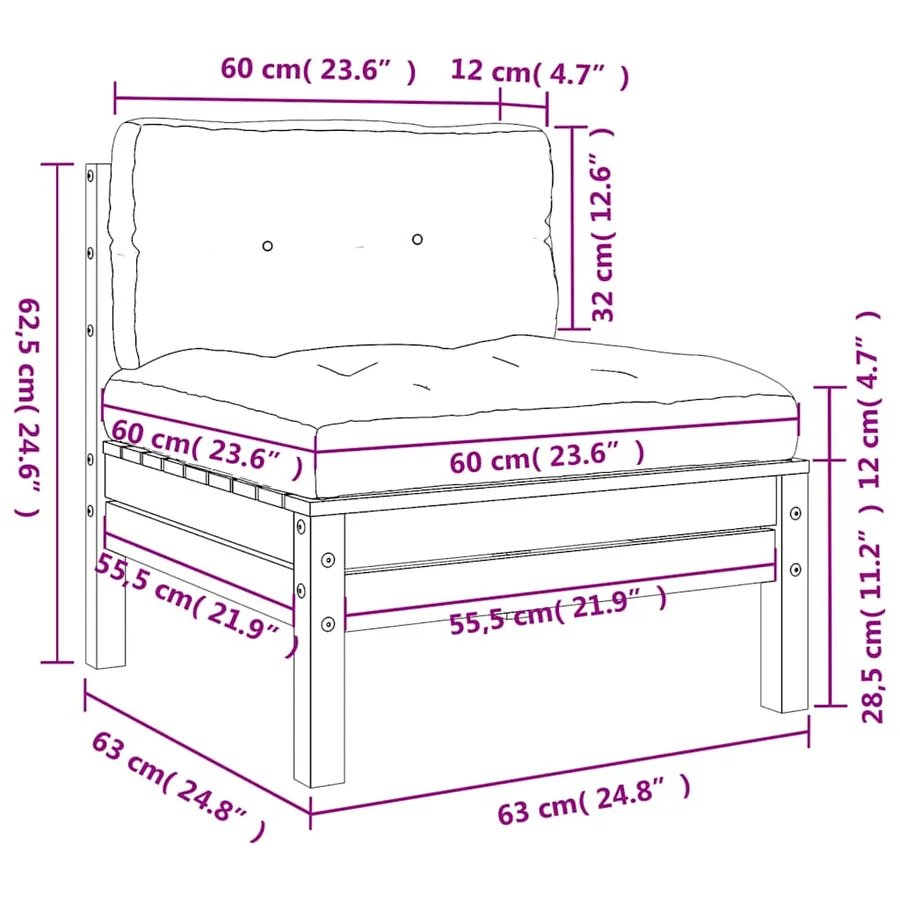 Canapé de jardin sans accoudoirs coussins bois massif douglas - 9
