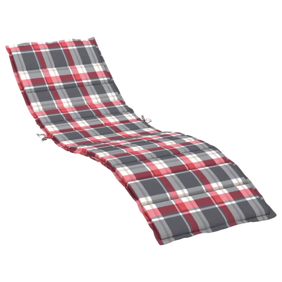 Coussin de chaise longue à carreaux rouge 200x60x3 cm - 2