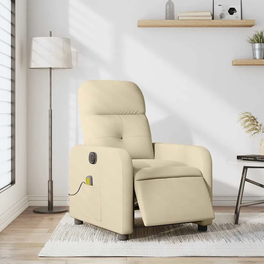 Fauteuil inclinable de massage électrique crème tissu - 15