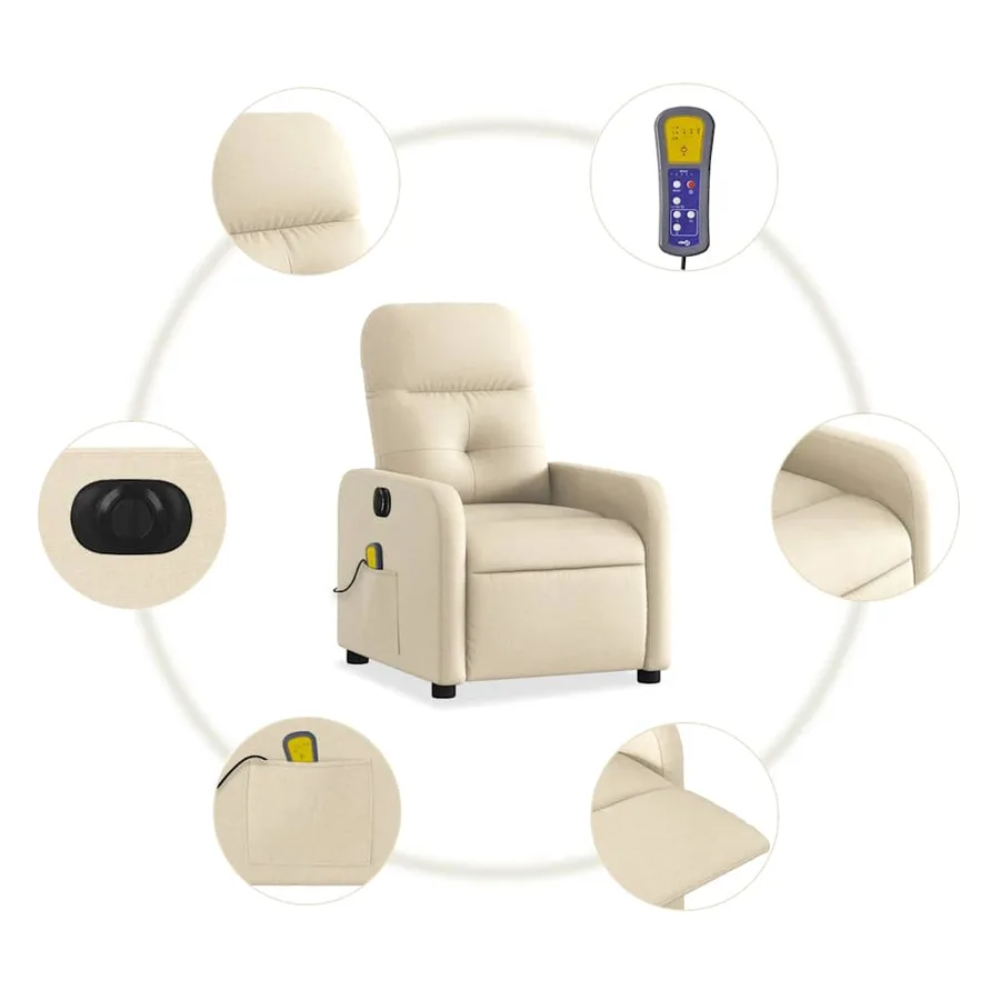 Fauteuil inclinable de massage électrique crème tissu - 8