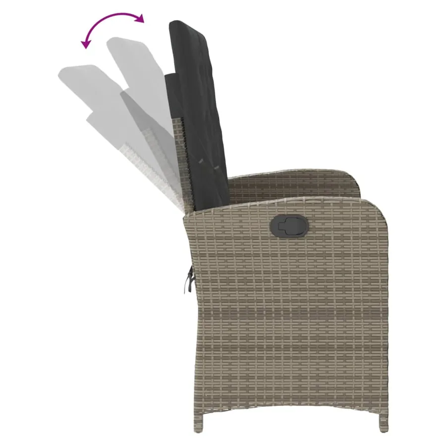 Banc inclinable de jardin avec coussins gris résine tressée - 6