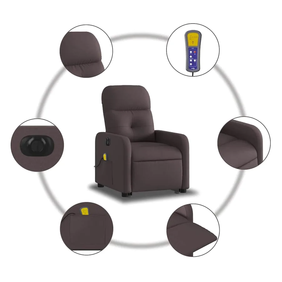 Fauteuil inclinable de massage électrique Marron foncé Tissu - 8