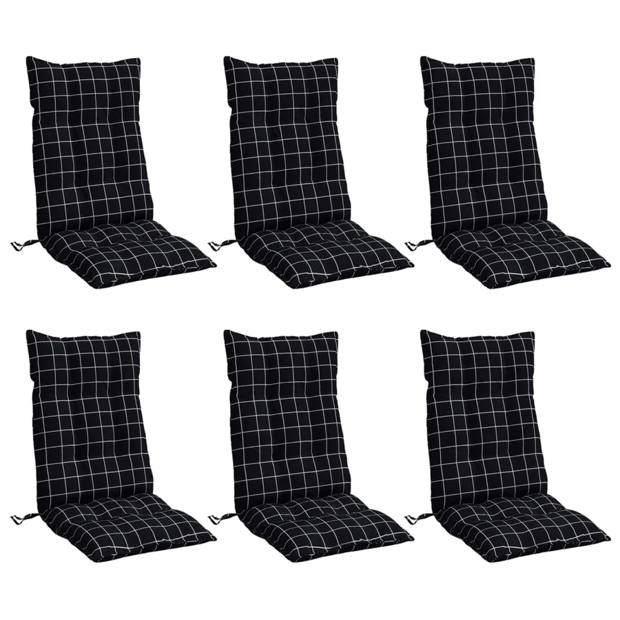 Coussins de chaise à dossier haut lot de 6 motif carreaux noir - 3