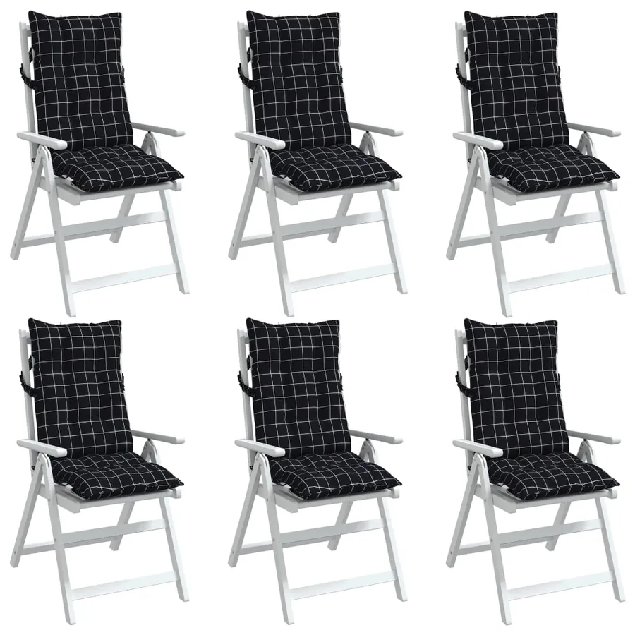Coussins de chaise à dossier haut lot de 6 motif carreaux noir - 4