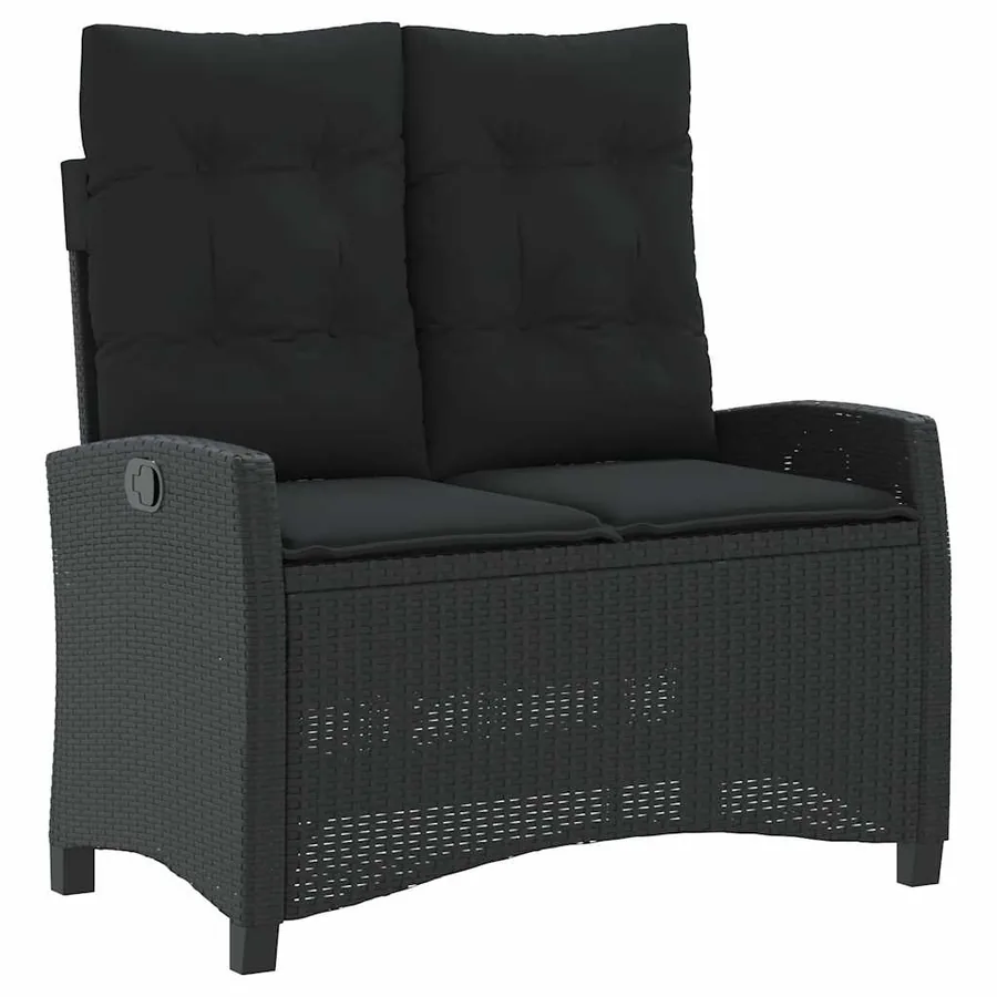 Banc inclinable de jardin avec coussins noir résine tressée - 2
