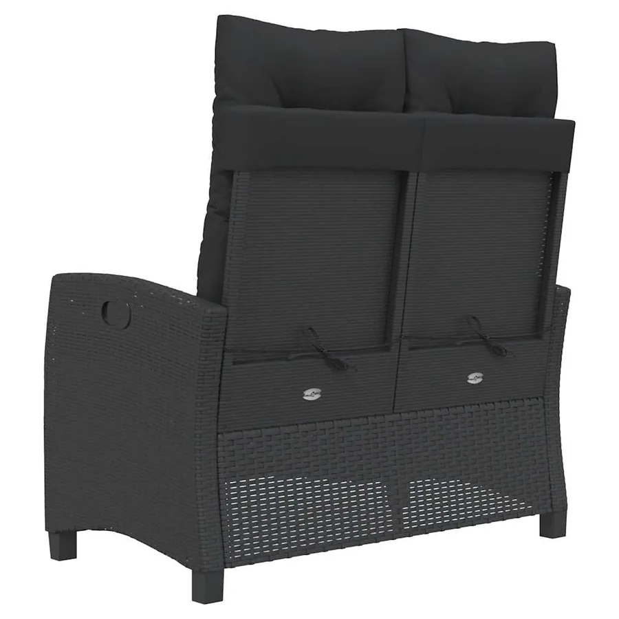 Banc inclinable de jardin avec coussins noir résine tressée - 5