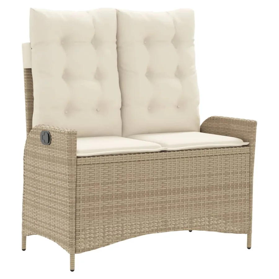 Banc inclinable de jardin avec coussins beige résine tressée - 2