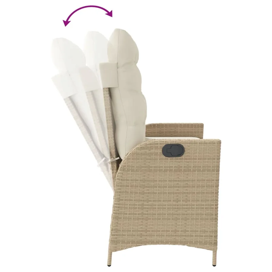 Banc inclinable de jardin avec coussins beige résine tressée - 6