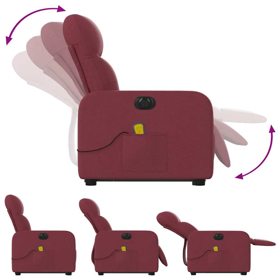 Fauteuil inclinable de massage électrique Rouge bordeaux Tissu - 7