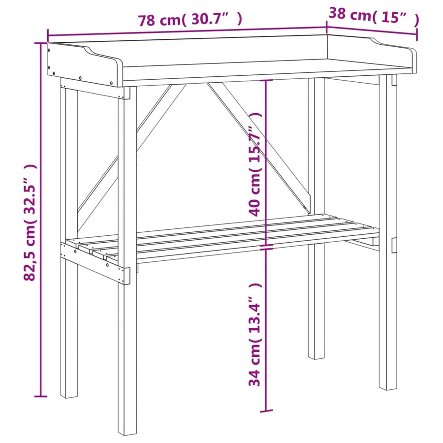 Table à plantes avec étagère 78x38x82,5 cm bois de sapin solide - 9