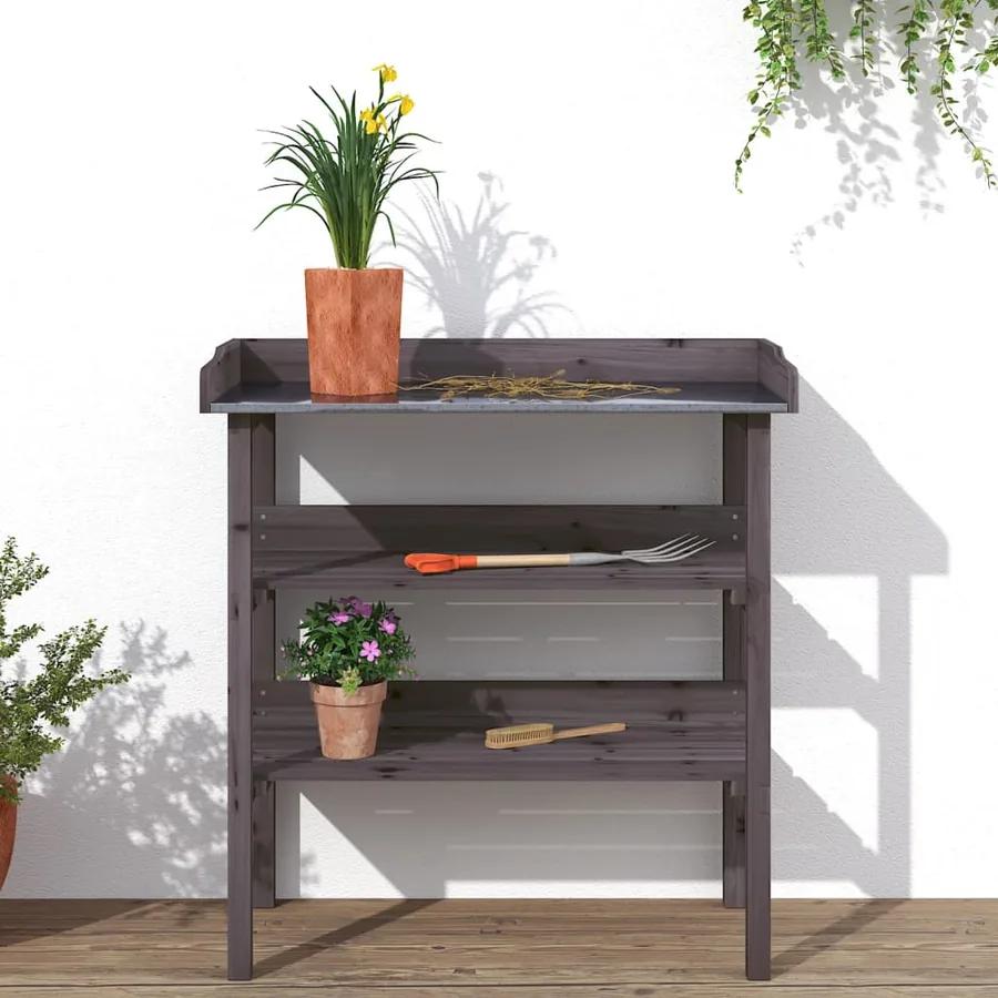 Table à plantes avec étagères gris 78x38x82,5 cm bois de sapin - 3