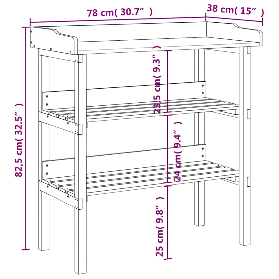 Table à plantes avec étagères gris 78x38x82,5 cm bois de sapin - 9