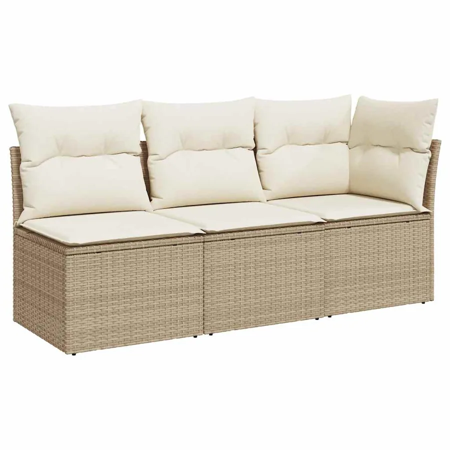 Canapé de jardin avec coussins 3 places beige résine tressée - 2