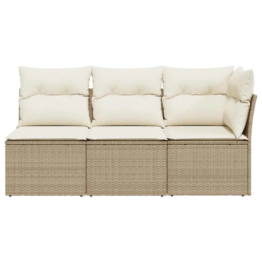 Canapé de jardin avec coussins 3 places beige résine tressée - 4