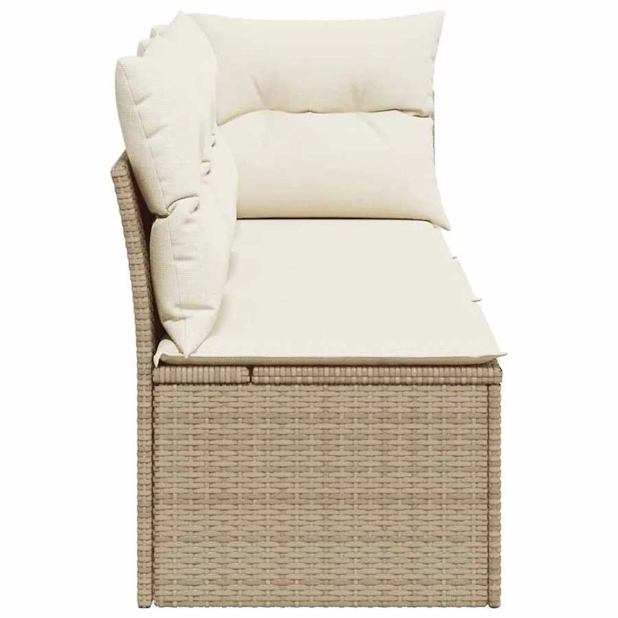 Canapé de jardin avec coussins 3 places beige résine tressée - 5