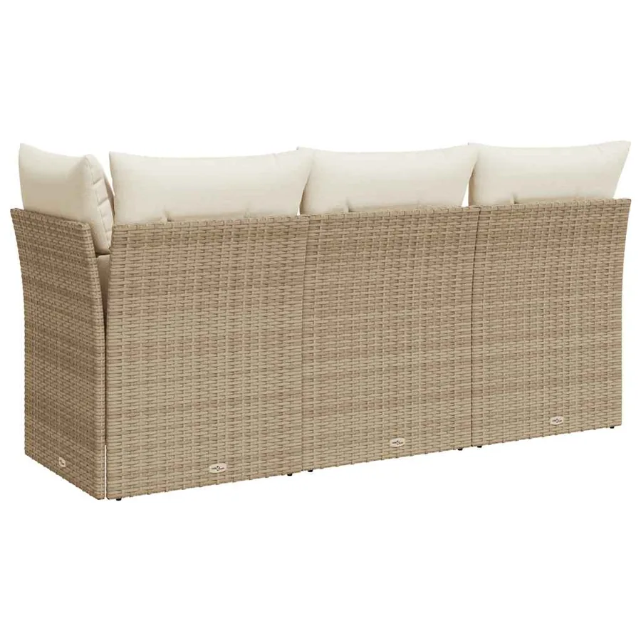 Canapé de jardin avec coussins 3 places beige résine tressée - 6