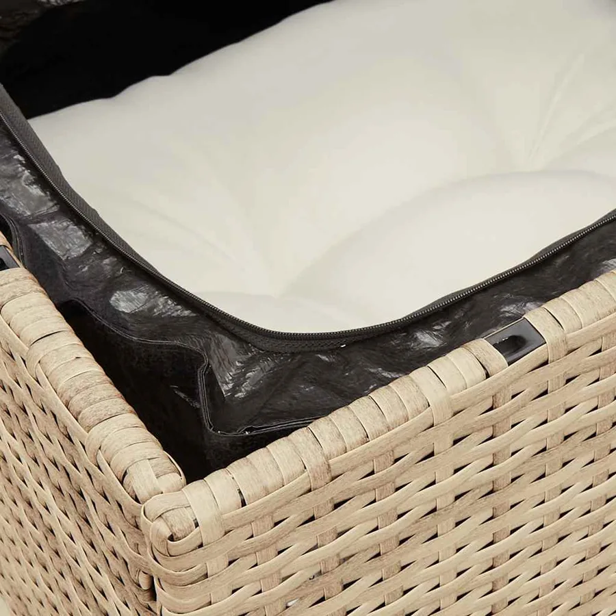 Canapé de jardin avec coussins 3 places beige résine tressée - 9