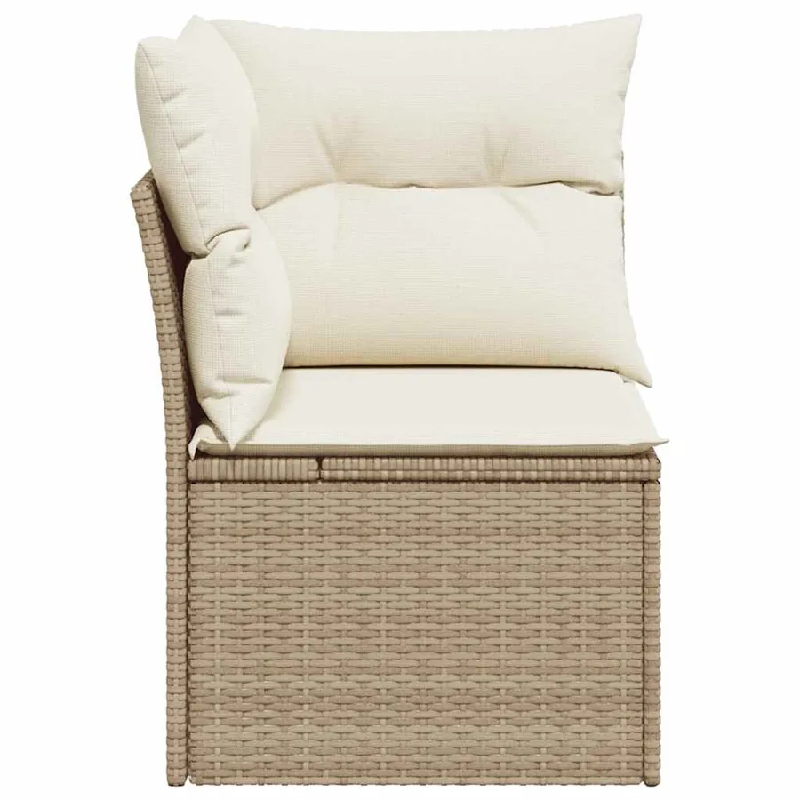 Canapé d'angle de jardin avec coussins beige résine tressée - 5